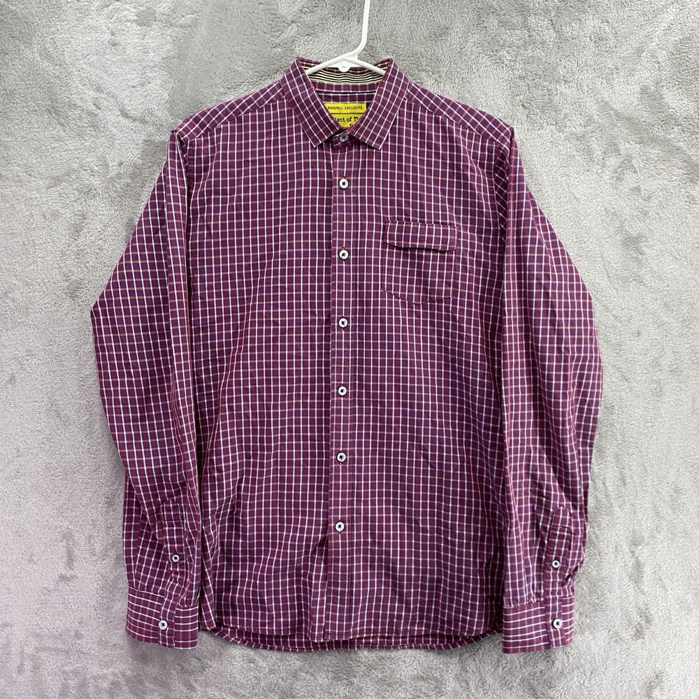 Descendant of Thieves Men's Dres Ladro Plaid Button Down Shirt Blue Red Size M